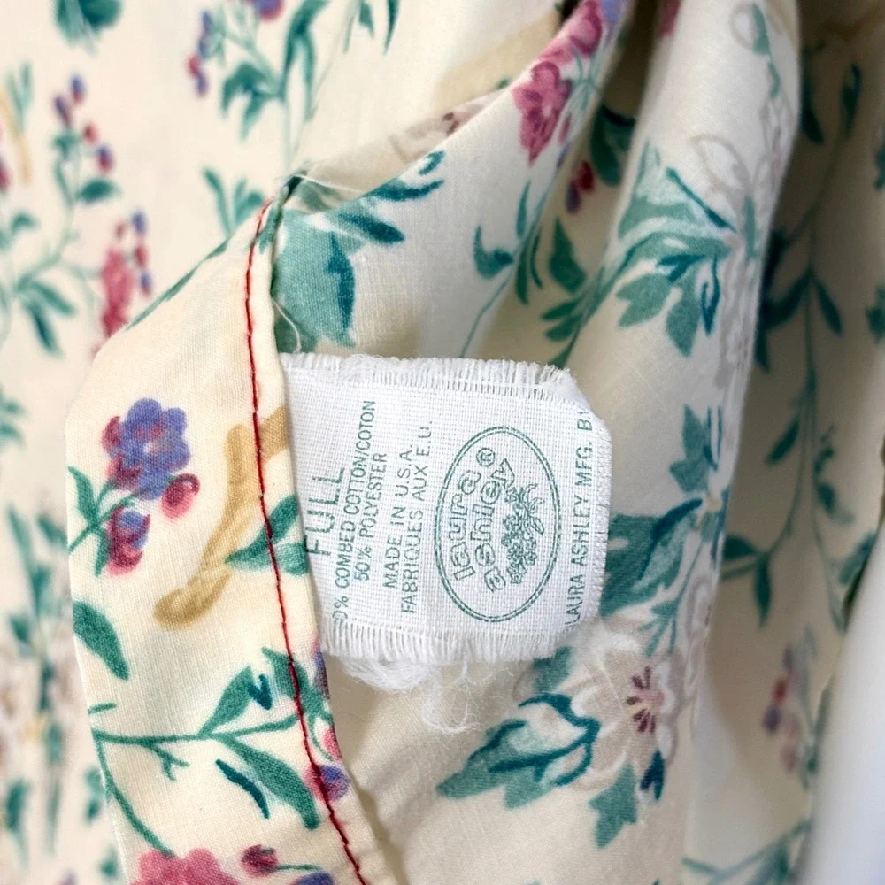 Vintage Laura Ashley Flat Sheet Full‎ Shabby Cottage Floral Bedding 90s Romantic